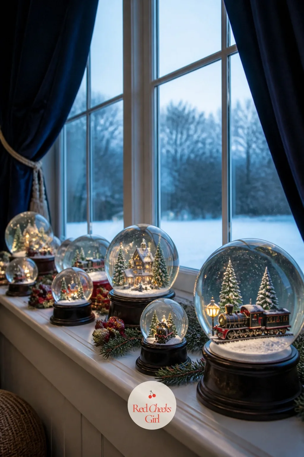 The Window Ledge Snow Globes — A window dressed only in curtains wastes the one spot in the house with natural light behind it after dark. Polar express