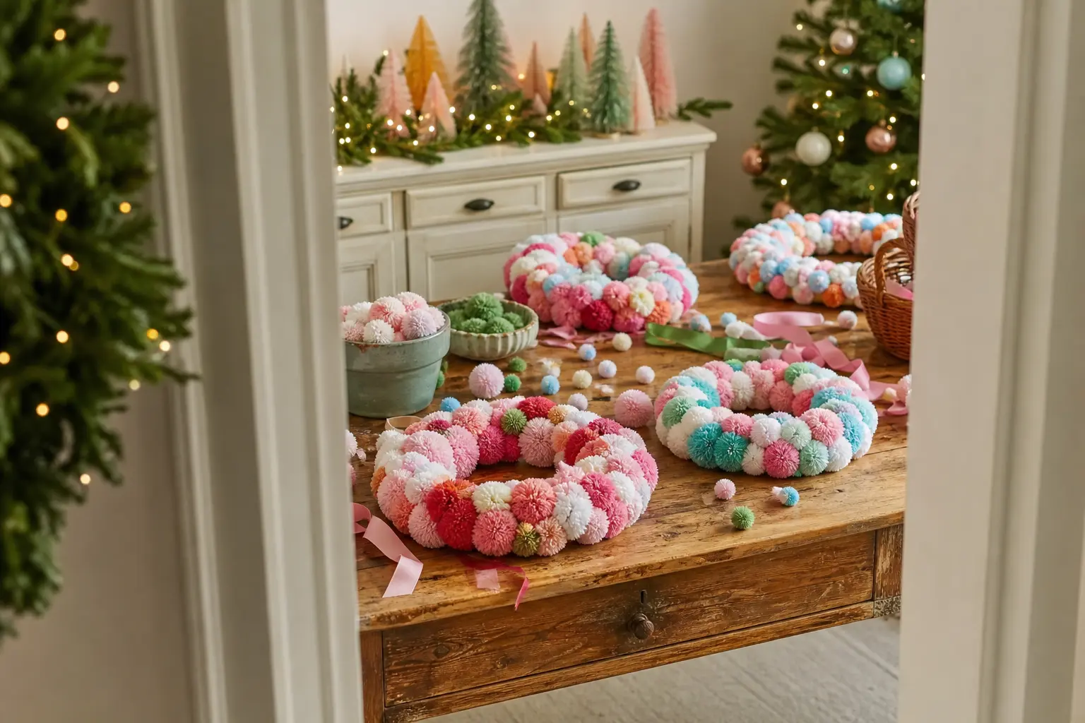 11 Pom Pom Wreaths in Candy Colors That Feel Irresistibly Fluffy