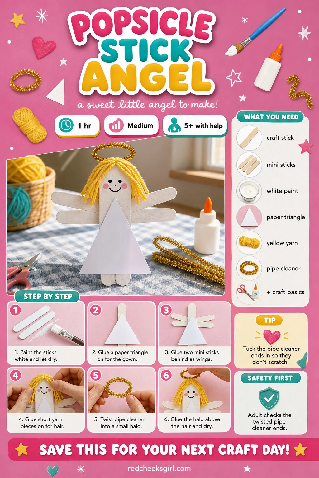 Popsicle Stick Angel Craft Card printable sheet — A printable step-by-step card for the angel craft, ready to print and keep by the glue. Popsicle stick