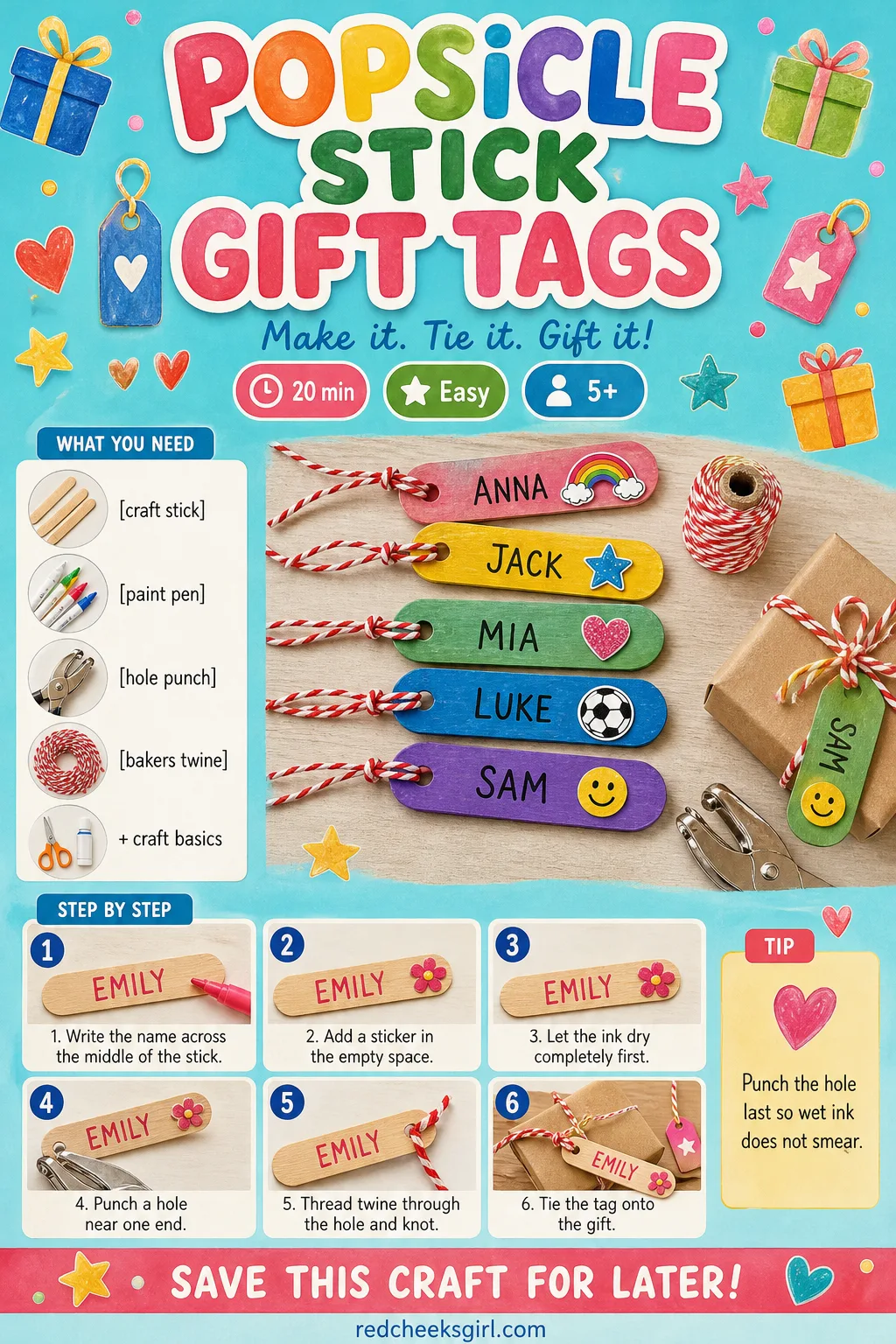 Popsicle Stick Gift Tags Craft Card printable sheet — A printable step-by-step card for the gift tags, ready to print and keep by the glue. Popsicle stick