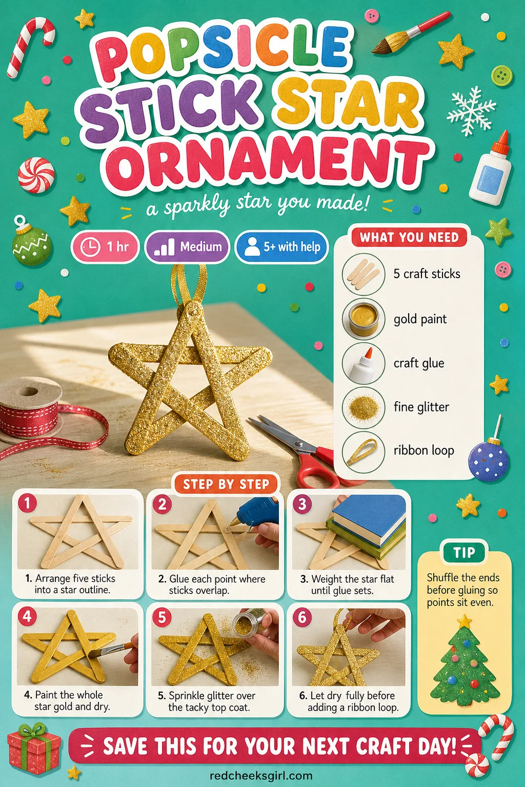 Popsicle Stick Star Ornament Craft Card printable sheet — A printable step-by-step card for the star ornament, ready to print and keep by the glue. Popsicle