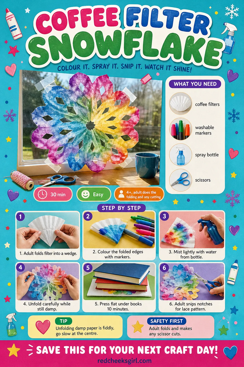 Coffee Filter Snowflake Craft Card printable sheet. Preschool christmas crafts