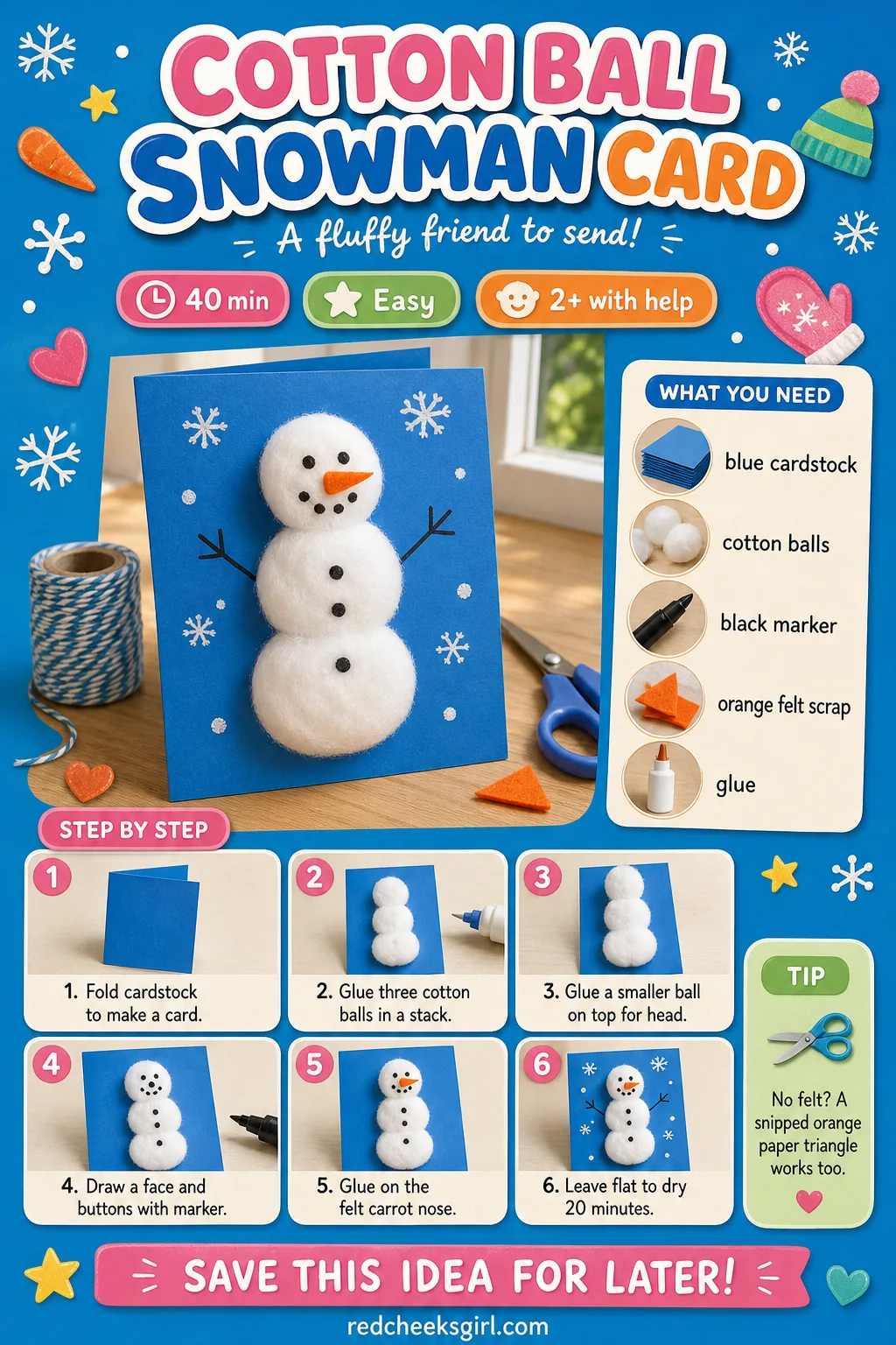 Cotton Ball Snowman Card Craft Card printable sheet. Preschool christmas crafts