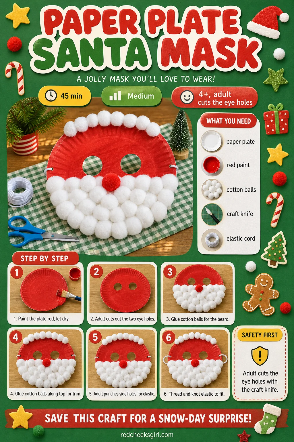 Paper Plate Santa Mask Craft Card printable sheet. Preschool christmas crafts