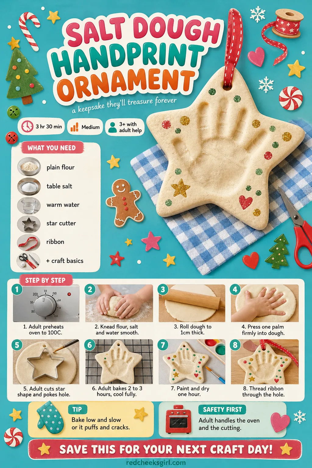 Salt Dough Handprint Ornament Craft Card printable sheet. Preschool christmas crafts
