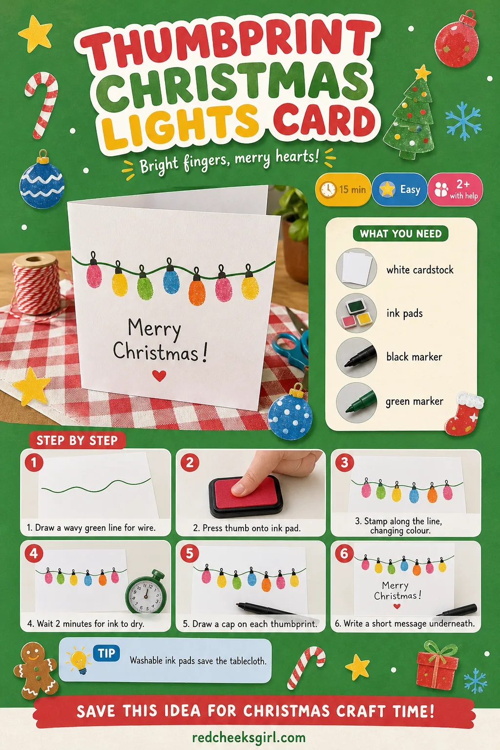 Thumbprint Christmas Lights Card Craft Card printable sheet. Preschool christmas crafts