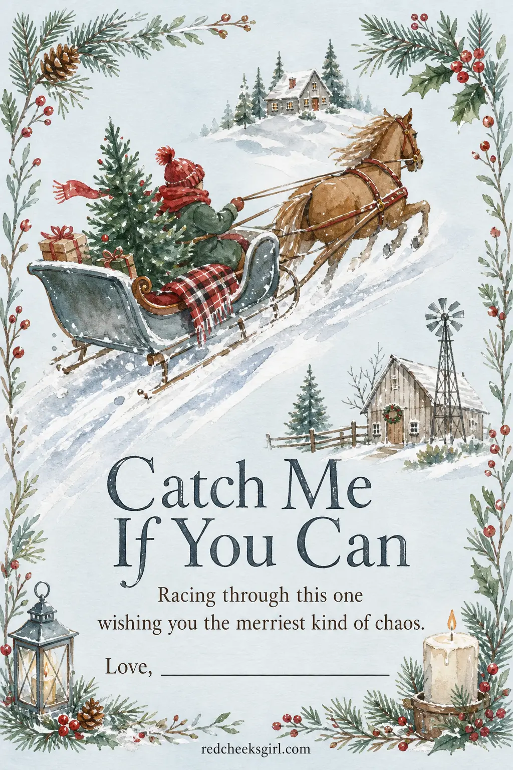 Catch Me If You Can Sleigh printable sheet — For a sibling or a kid old enough to appreciate a joke, young enough to still believe the sleigh is real.