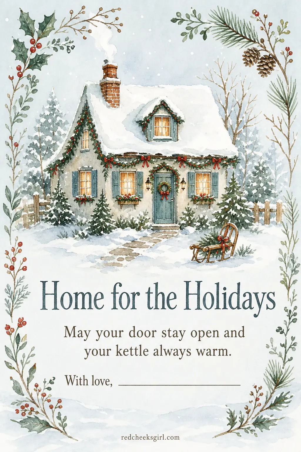 The Cottage Window Hello printable sheet — This is the one for the long list: neighbors, cousins, the people you like but will not be writing a personal letter