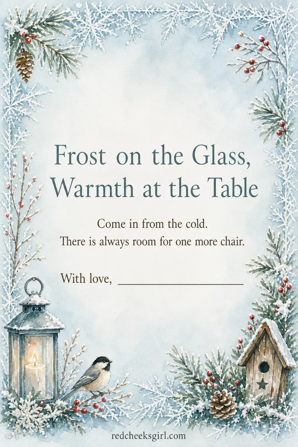 Frost on the Glass printable sheet — The one for the full table, the whole noisy family under one roof. Printable christmas cards