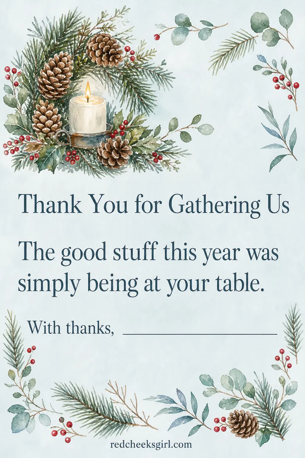 Gather the Good Stuff printable sheet — The thank you that never quite gets sent after a party, the one for whoever cooked and cleaned and pretended it was no