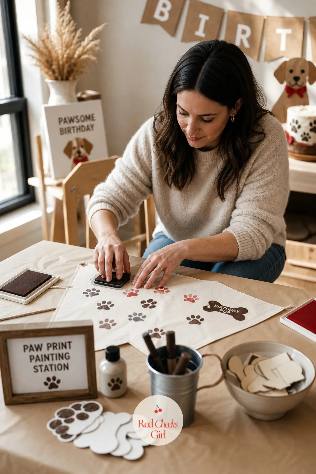 A Paw Print Painting Station With Washable Ink Pads — Once the running games wind down, little hands want something quieter to do. Puppy themed birthday party