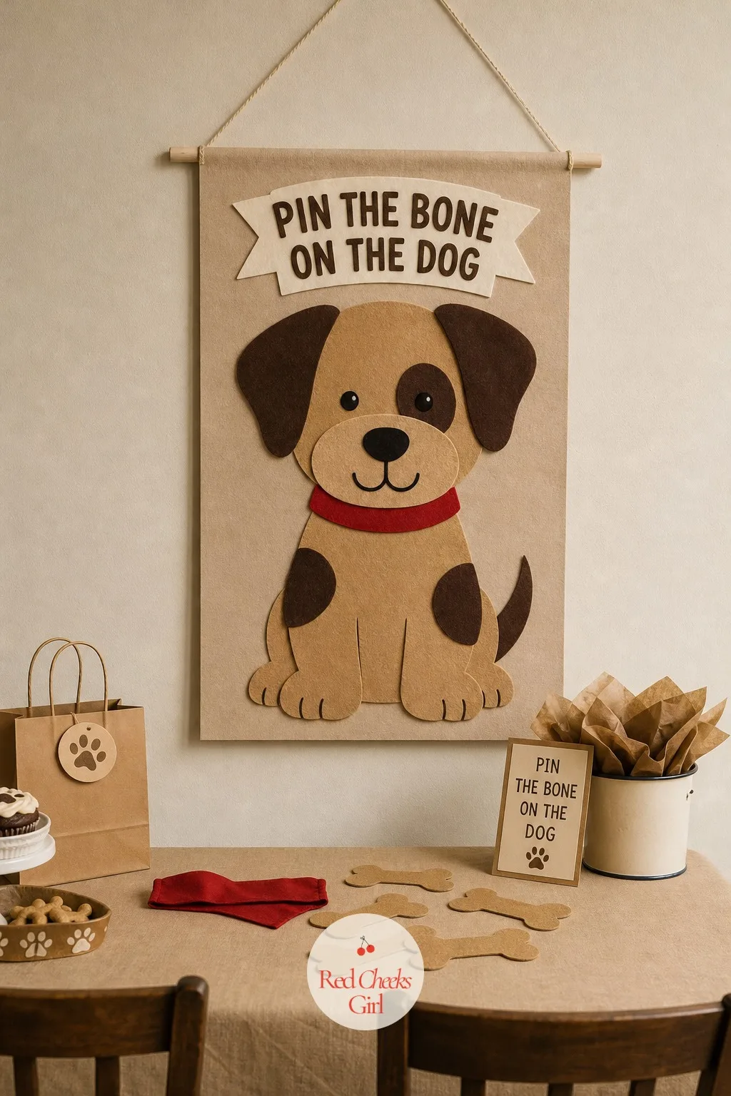 Pin the Bone on the Dog Wall Game — A blank wall becomes the loudest corner of the party with almost nothing spent on it. Puppy themed birthday party