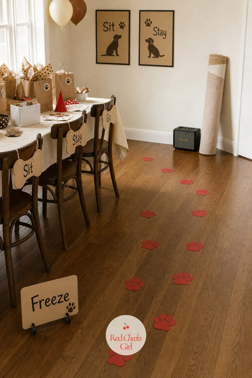 A Sit Stay Go Freeze Game Across the Floor — An open floor and a speaker are all this needs, which makes it the easiest game on the whole list to set up at the