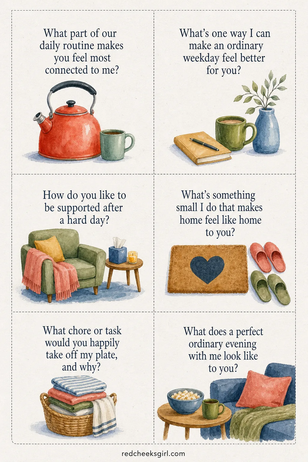 Everyday Life Together Cards (Sheet 1) printable sheet. Questions for couples