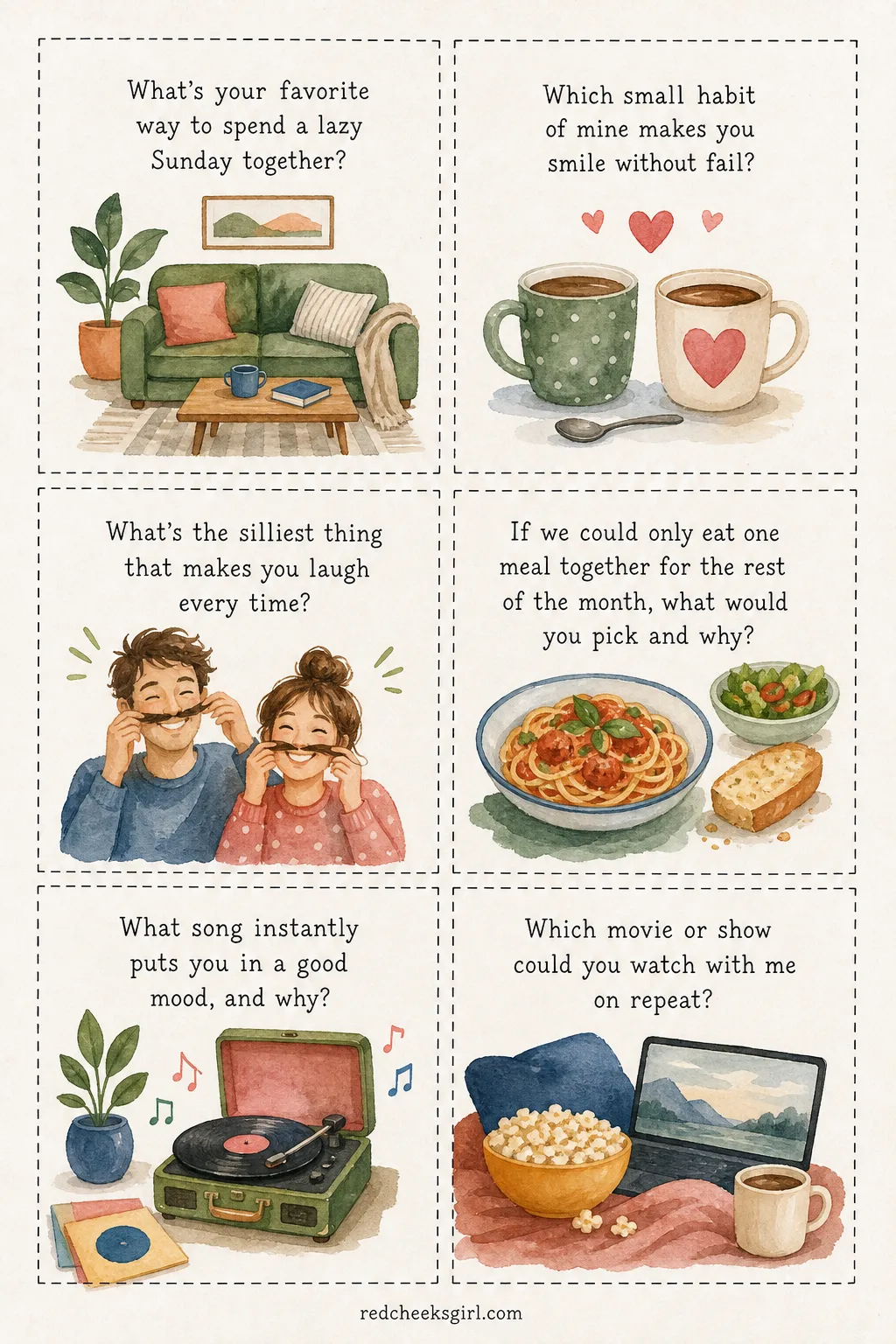 Playful Favorites and Habits Cards (Sheet 1) printable sheet. Questions for couples