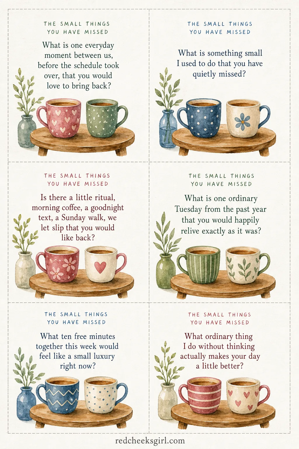 The Small Things You Have Missed Cards printable sheet. Questions for couples to reconnect