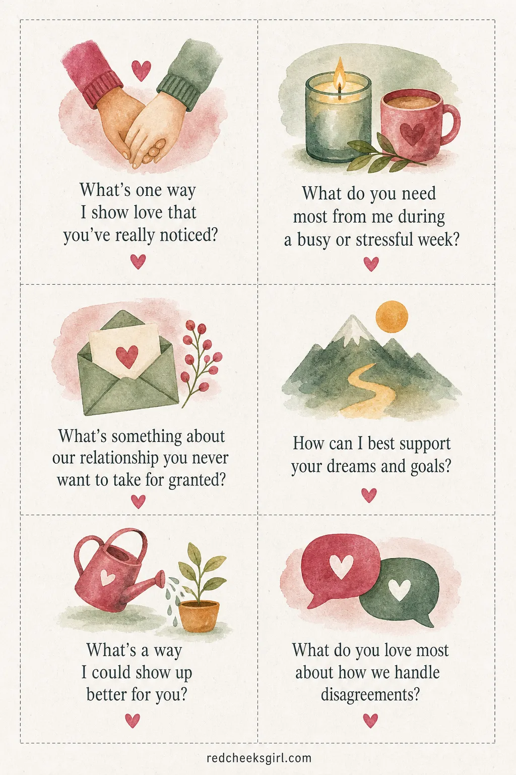 What You Love and Need From Each Other Cards (Sheet 2) printable sheet. Questions for couples