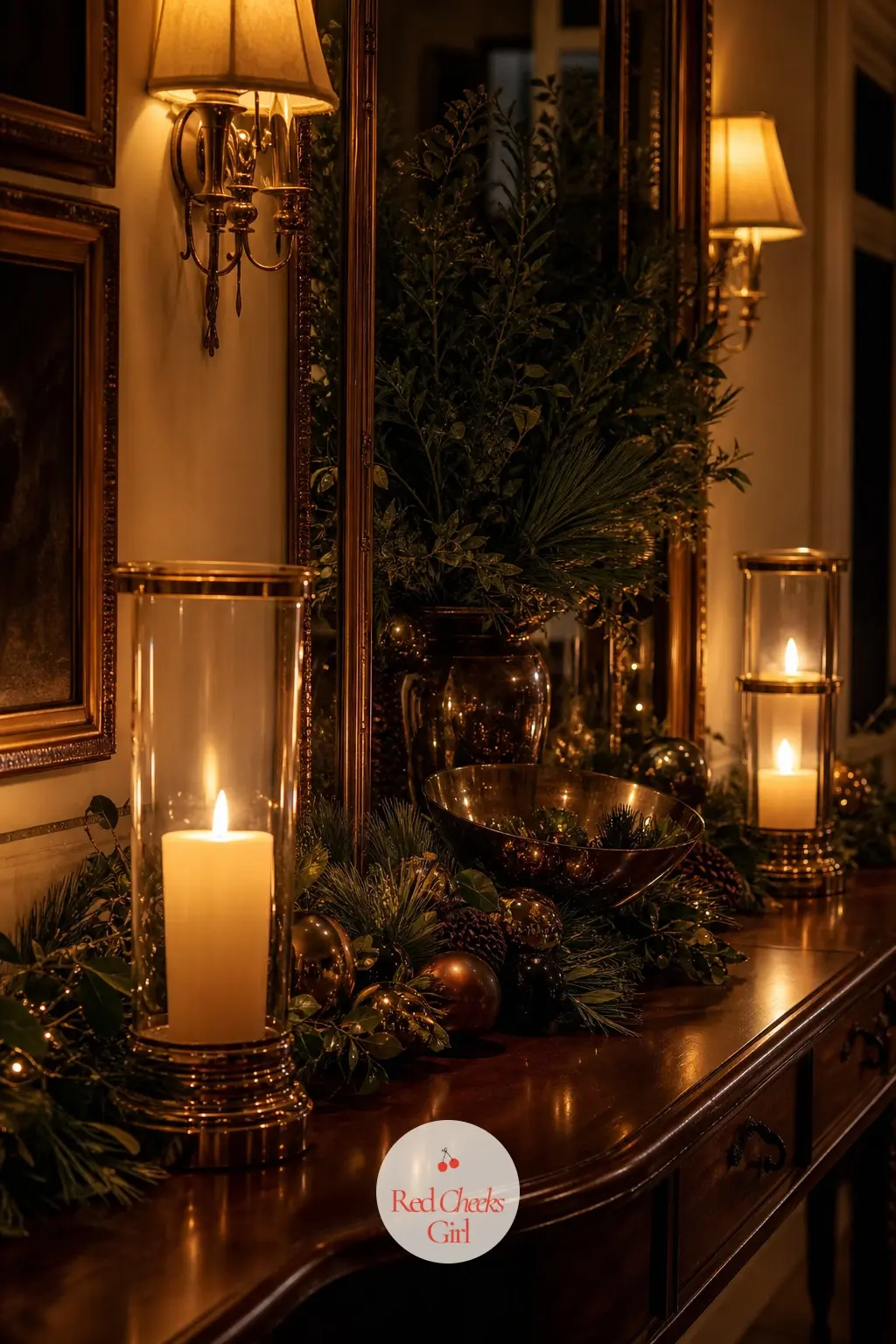 The Lighting Plan For After Dark — Overhead lights stay off after sunset, every window gets one flameless candle, and brass wall sconces run on a dimmer low