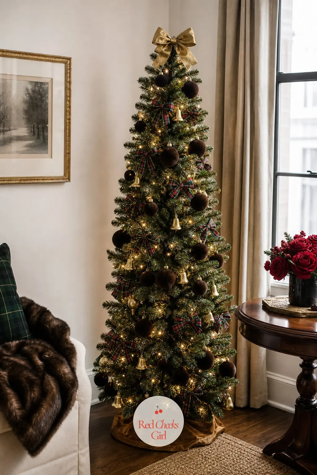 A Chocolate and Gold Tree for the One-Room Flat — One room has to do everything, so the tree has to earn its corner without taking over it. Ralph lauren
