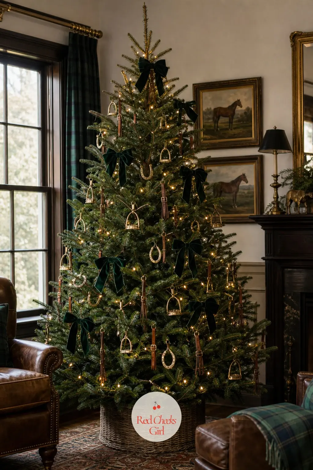 The Equestrian Lodge Tree — This real, broad fir is the one tree here built entirely around the stable yard rather than the dinner table: brass stirrups and