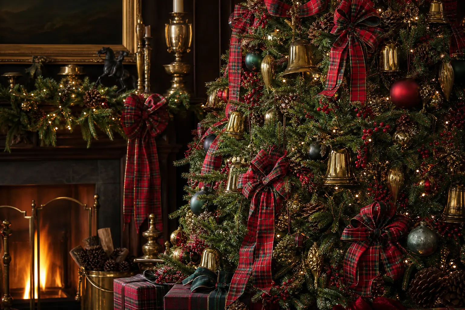 Ralph Lauren Christmas Tree: 13 Ideas With Tartan Ribbon, Brass Bells and Cozy Manor Charm