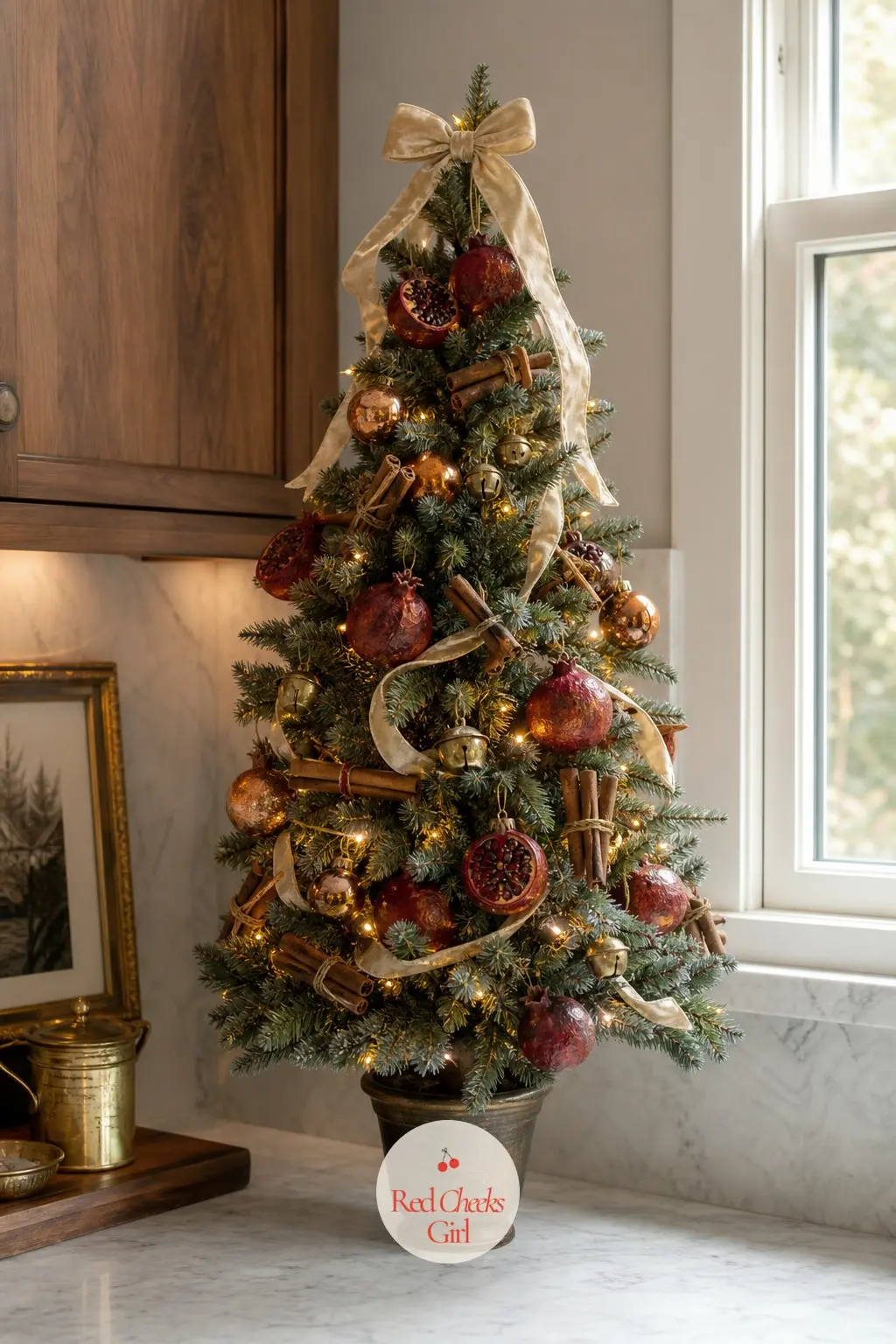 A Rust and Cinnamon Tree on the Kitchen Counter — Tucked into a corner of the counter, this small tree is built almost entirely from the pantry: dried