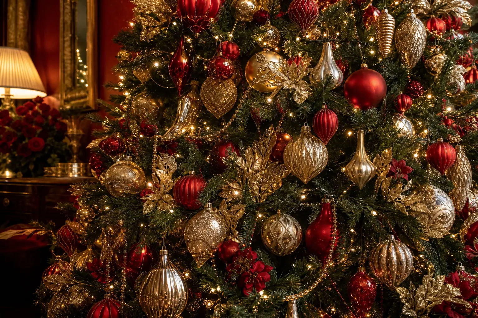 22 Red and Gold Christmas Tree Ideas With Old-Hollywood Glow