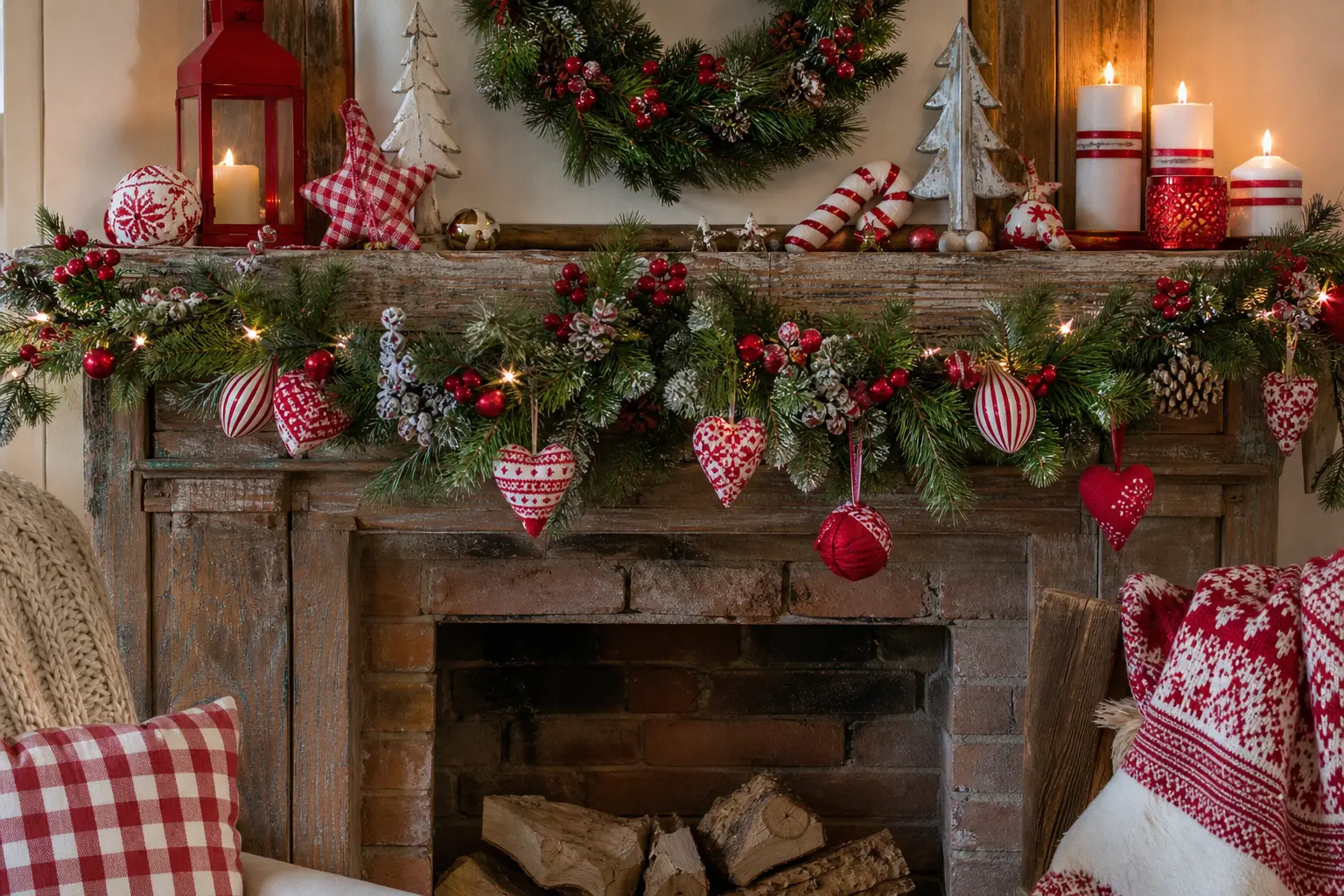 22 Red and White Christmas Decor Ideas With Candy Stripes, Gingham and Nordic Hearts