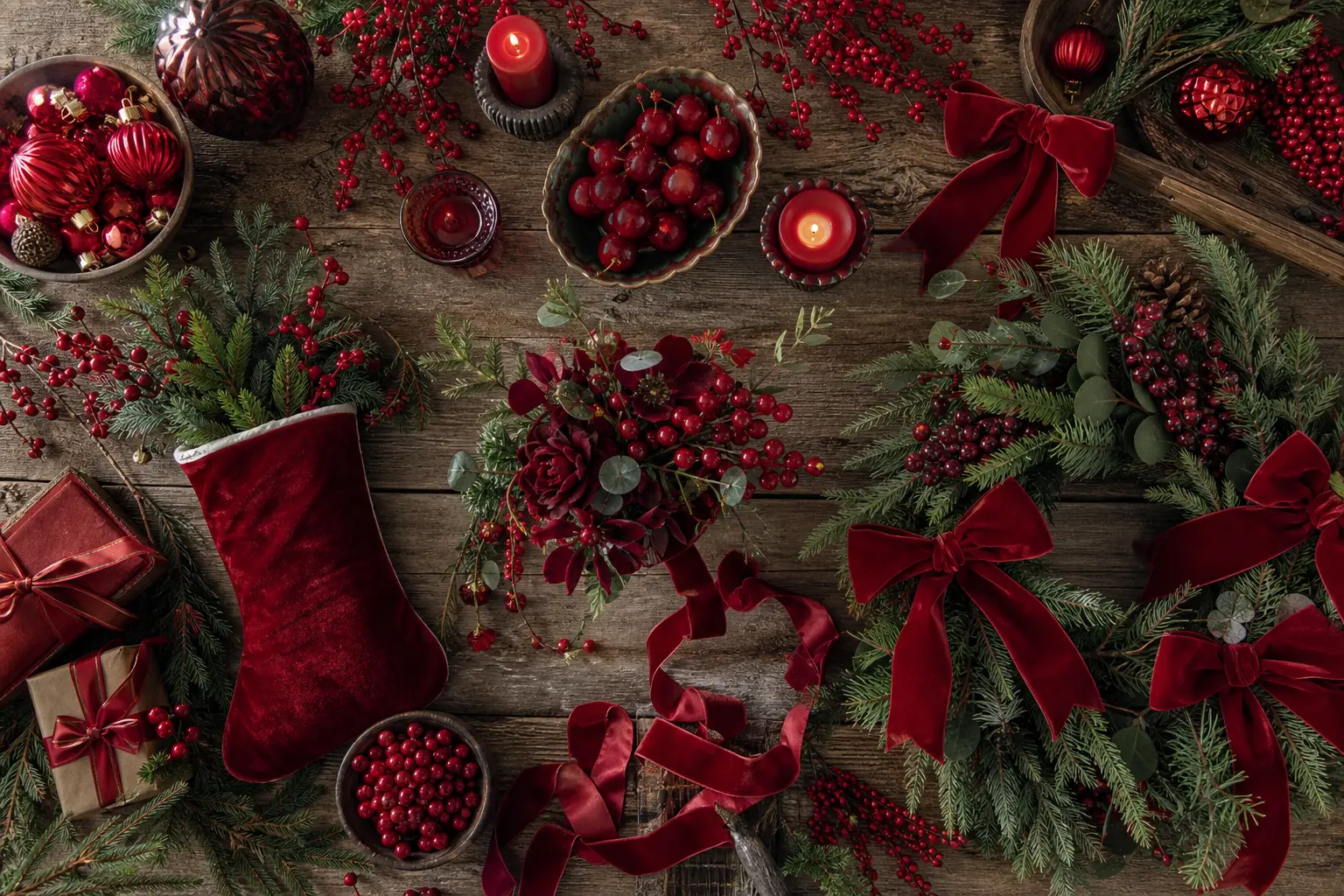 24 Red Christmas Decor Ideas With Velvet Bows, Berries and Cheerful Cherry Glow