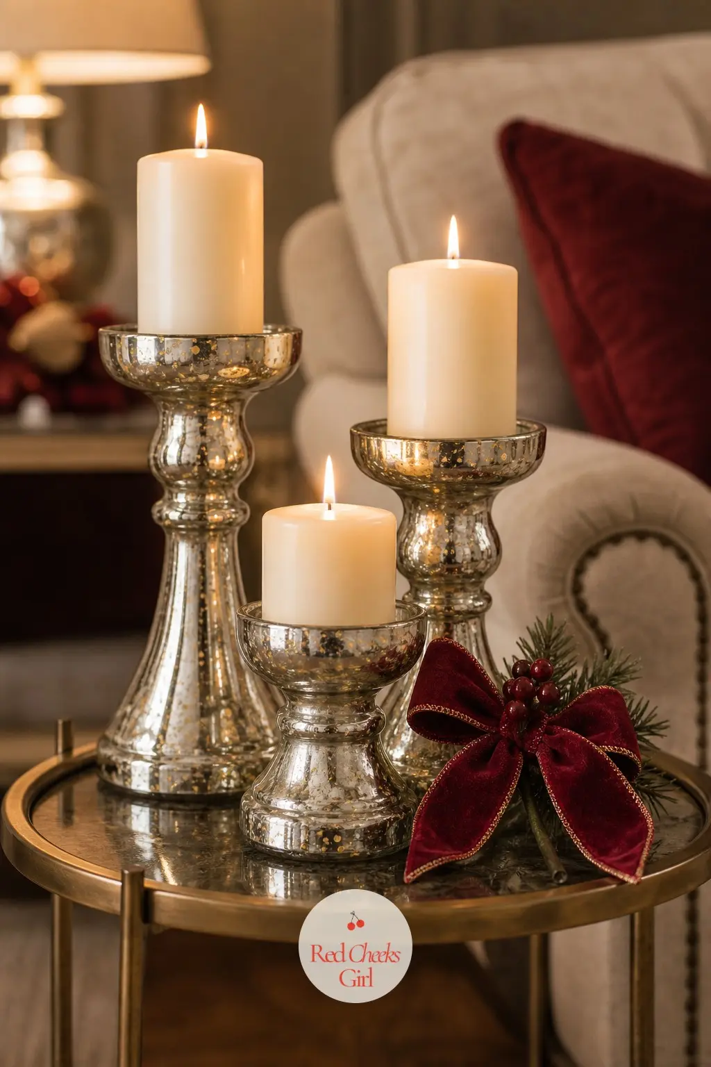 The Side Table, Set with a Mercury Glass Candle Trio — Three mercury glass holders grouped at different heights do more for a side table than a single large
