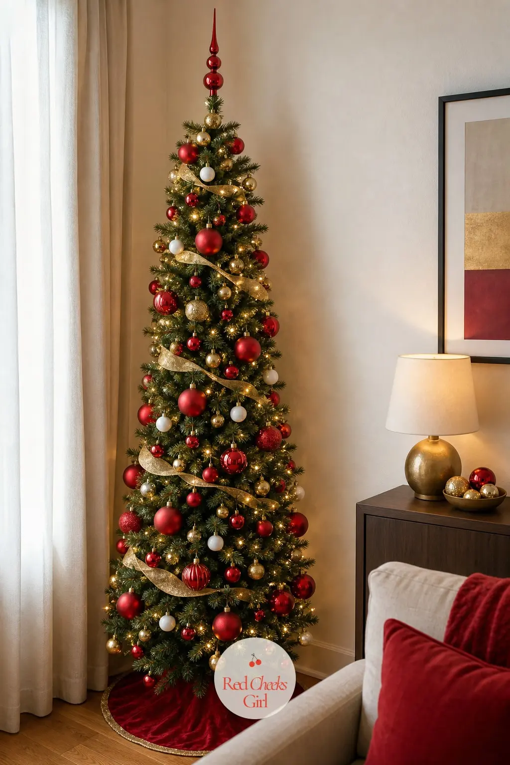 A Narrow Tree That Still Fills the One Corner It Gets — One corner, one tree, is the whole brief in a small flat, so this slim pre lit pencil tree keeps the