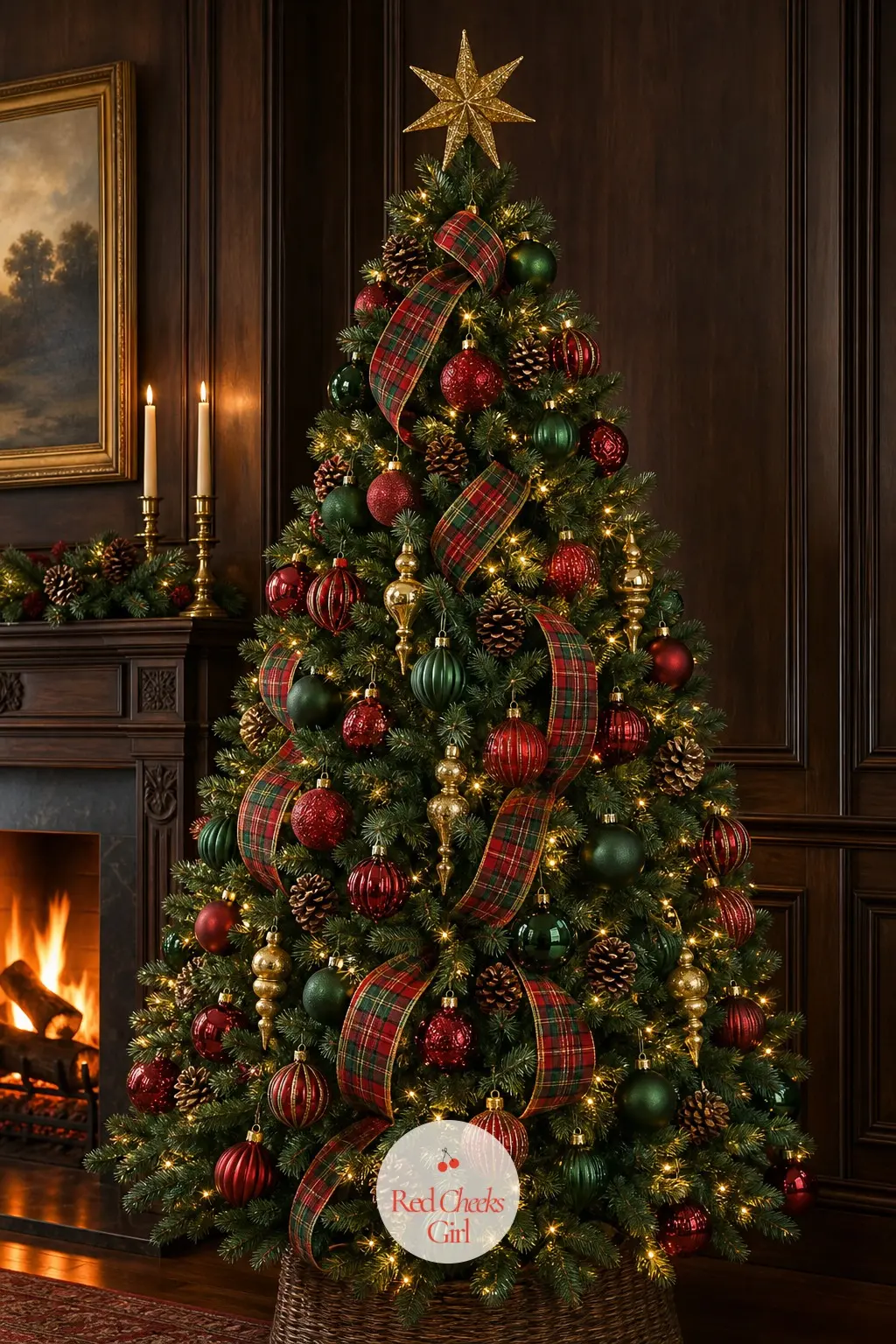 The Panelled Living Room Classic — This is the tree that sets the bar for every other red and green tree in the room: full, dense and standing in front of dark