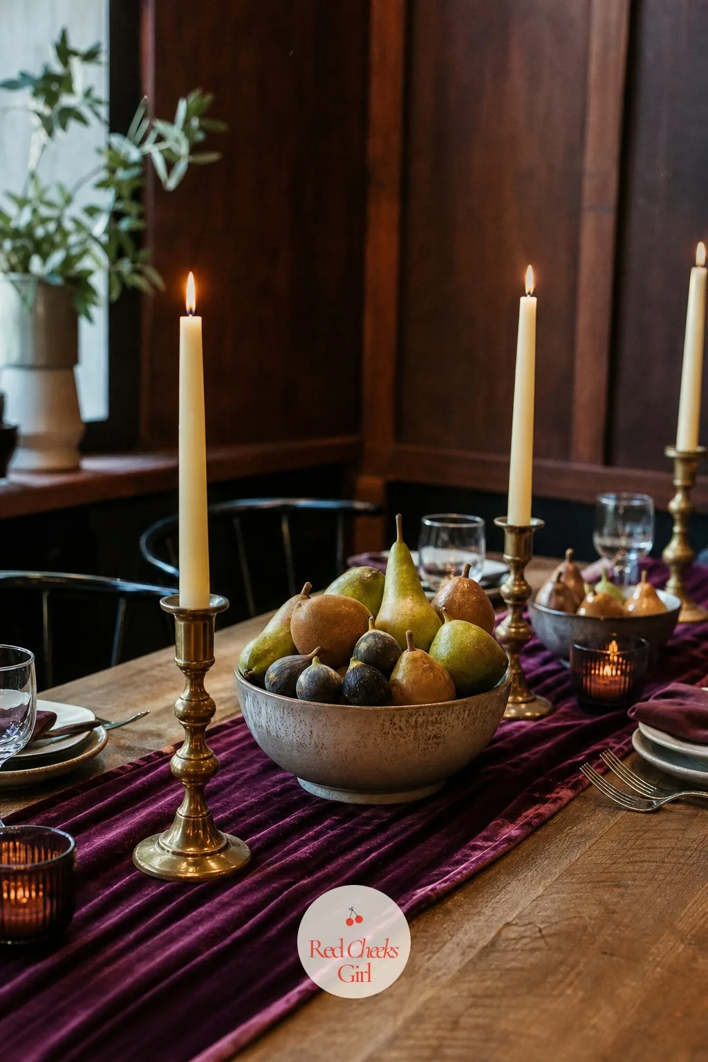 Fruit Bowls with Taper Candles — A sparse table can feel stingy on a night meant to feel generous. Rehearsal dinner centerpieces