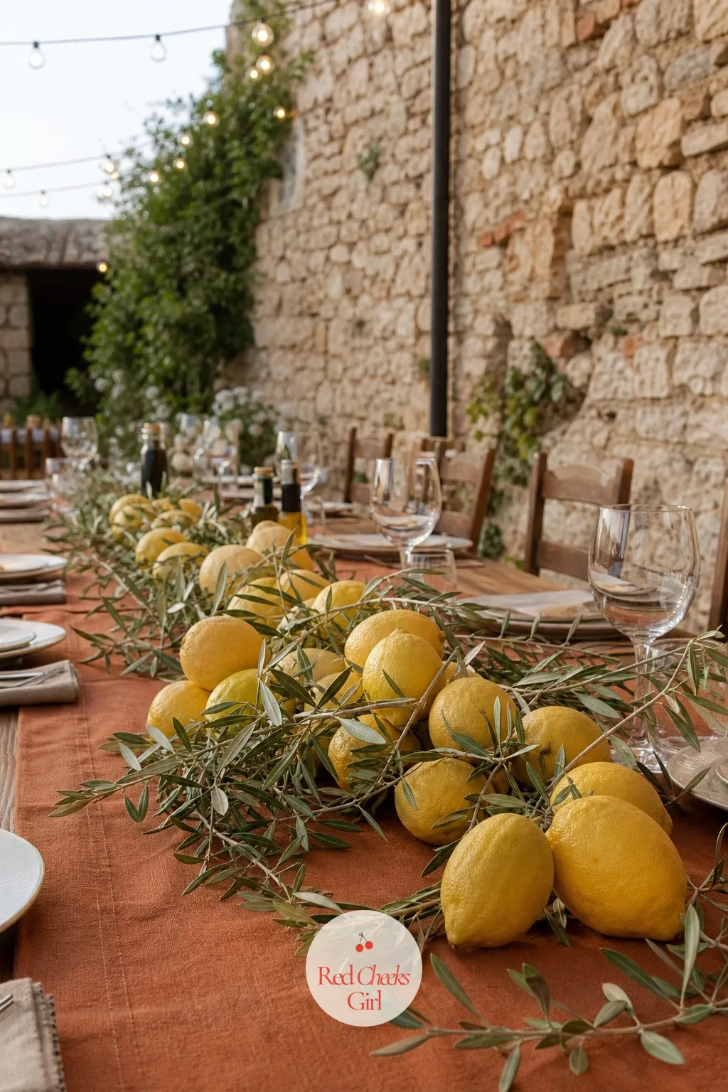Lemons and Olive Branches — A rehearsal dinner does not need hothouse flowers flown in out of season to feel warm. Rehearsal dinner centerpieces