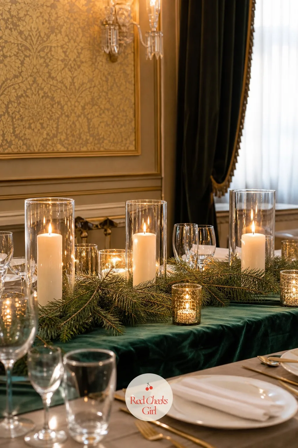 Pine and Candles for Winter — A winter rehearsal dinner can tip straight into looking like a Christmas party if nobody is careful. Rehearsal dinner centerpieces