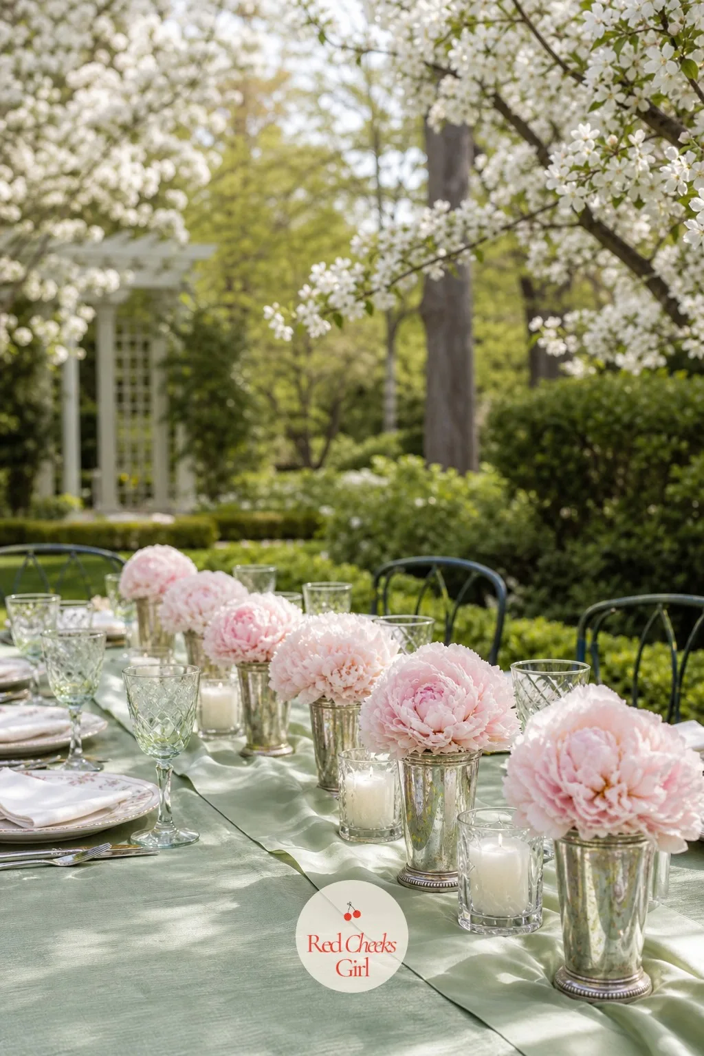 Silver Mint Julep Cups with Peonies for Spring — Spring flowers can tip sickly-sweet fast if the vessel holding them is too fussy. Rehearsal dinner centerpieces
