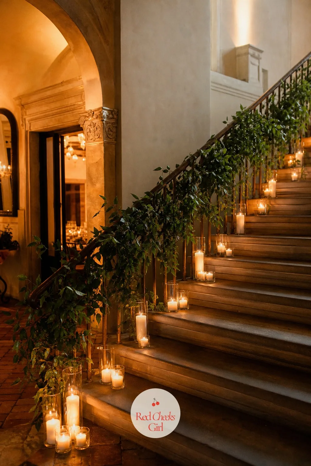 A Candlelit Staircase Or Entry Landing — A staircase inside the venue often gets ignored entirely, even though every guest walks past it at least twice.