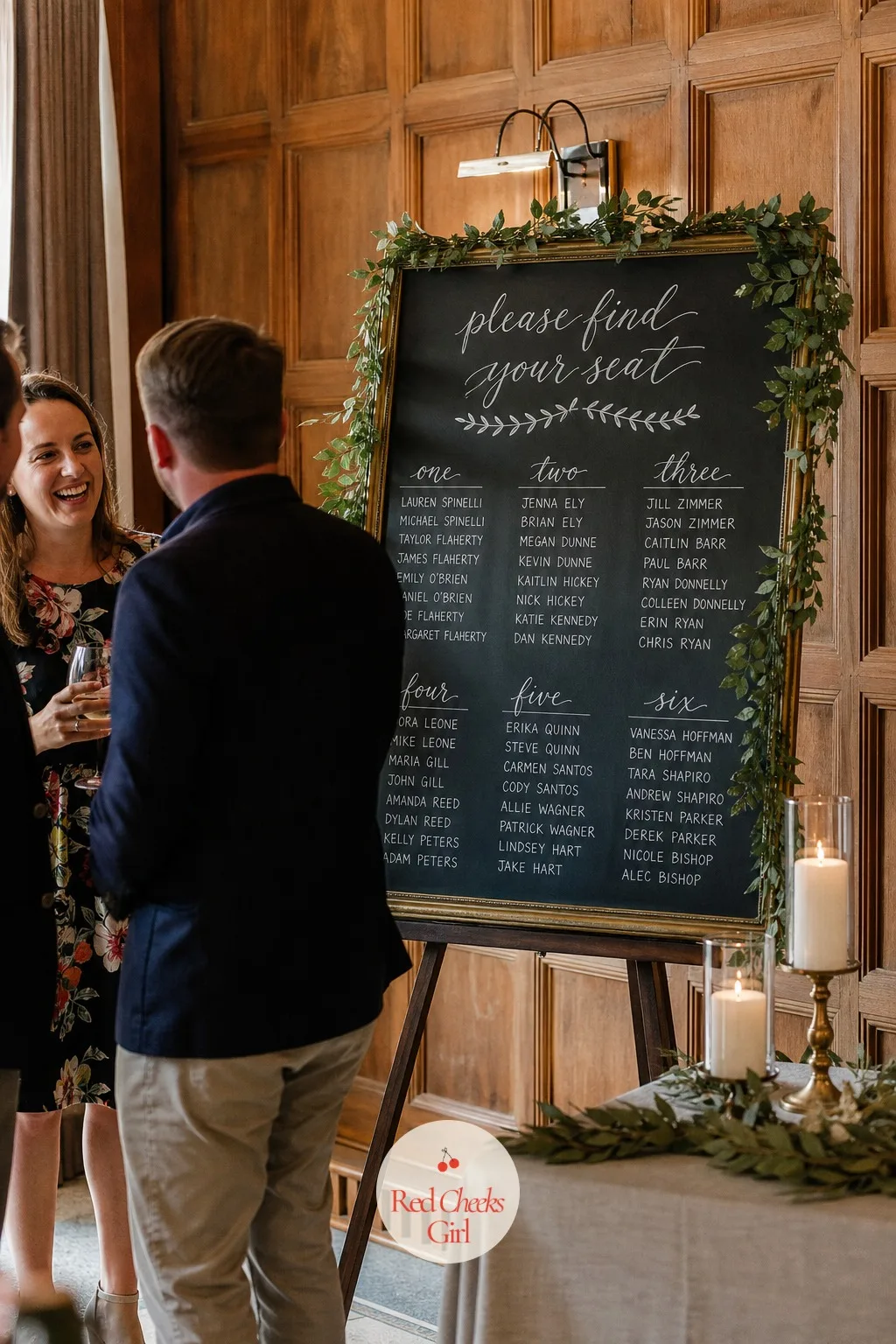 A Chalkboard Seating Chart — Printed seating cards get lost or blow off a windy terrace table. Rehearsal dinner decorations