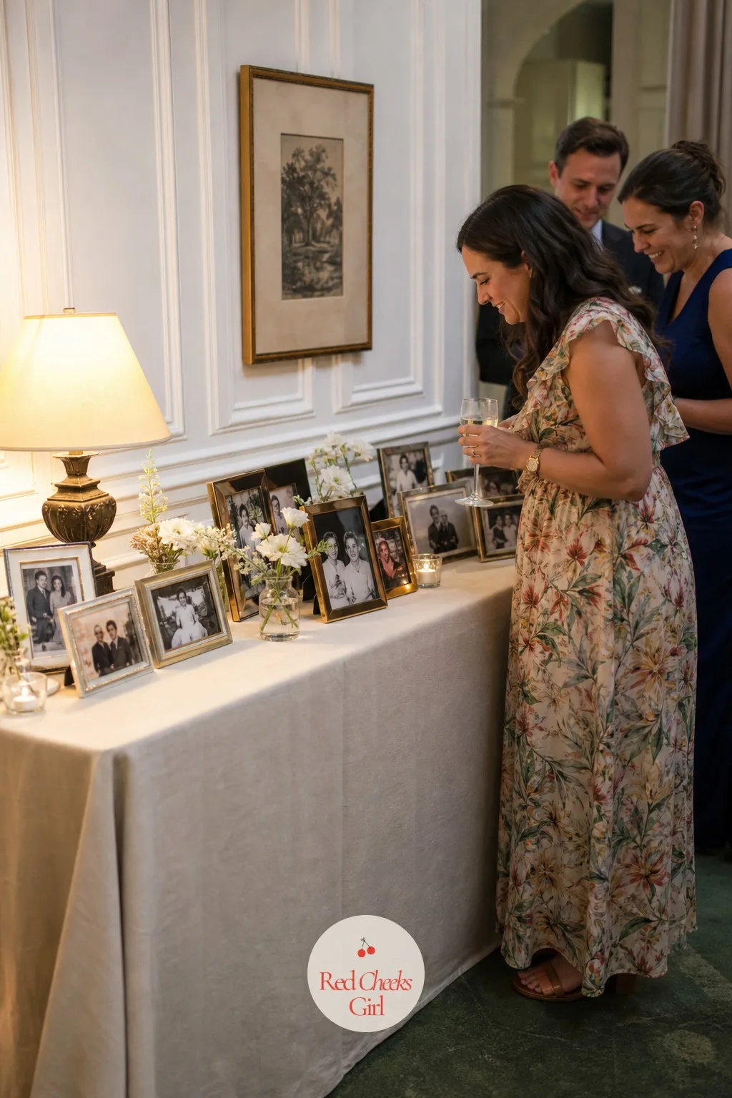 A Family Photo Table Near The Entrance — The couple's photo alone leaves out two whole families who have waited years for this weekend. Rehearsal dinner