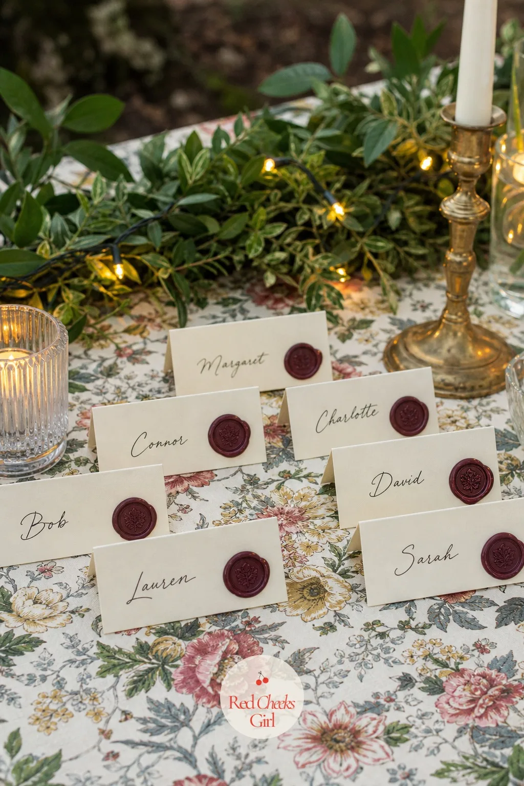 Hand Lettered Place Cards With A Wax Seal — Seating charts posted on an easel work fine, but a card at each seat still makes a guest feel personally invited to