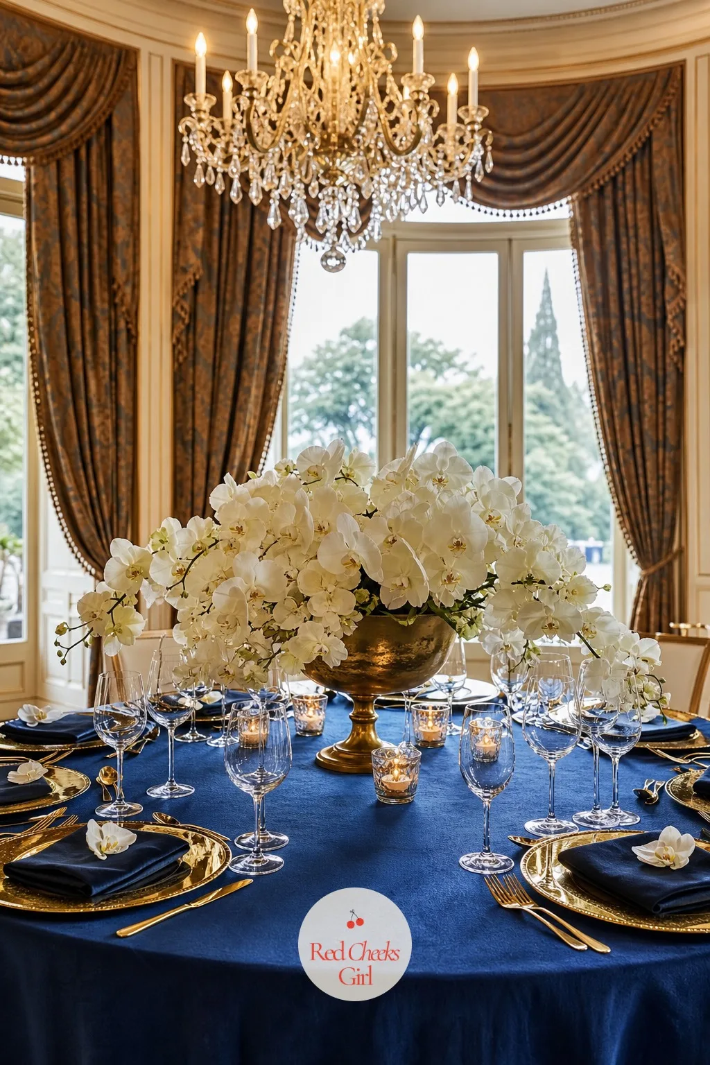 A Jewel Tone Tablecloth Under Gold Flatware — White linen is safe, and safe is exactly why so many rehearsal dinners end up looking like every other one.