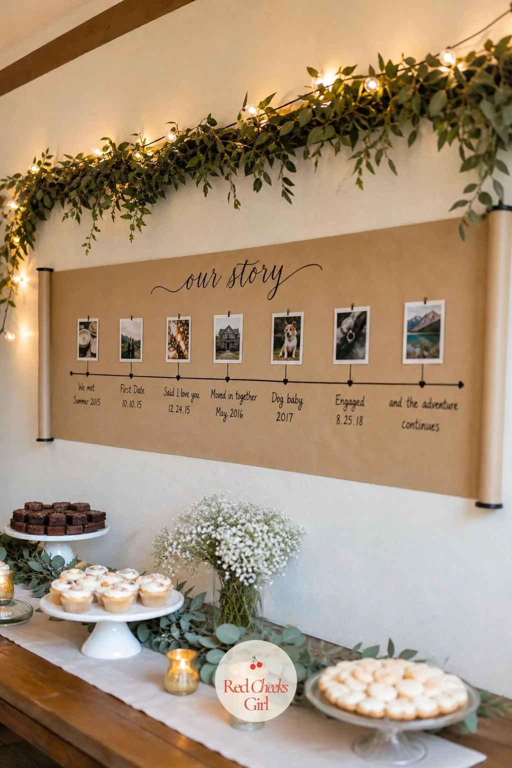 A Map Of The Couple's Story On A Timeline Banner — Guests who only know half the story spend the whole dinner guessing how the couple met. Rehearsal dinner