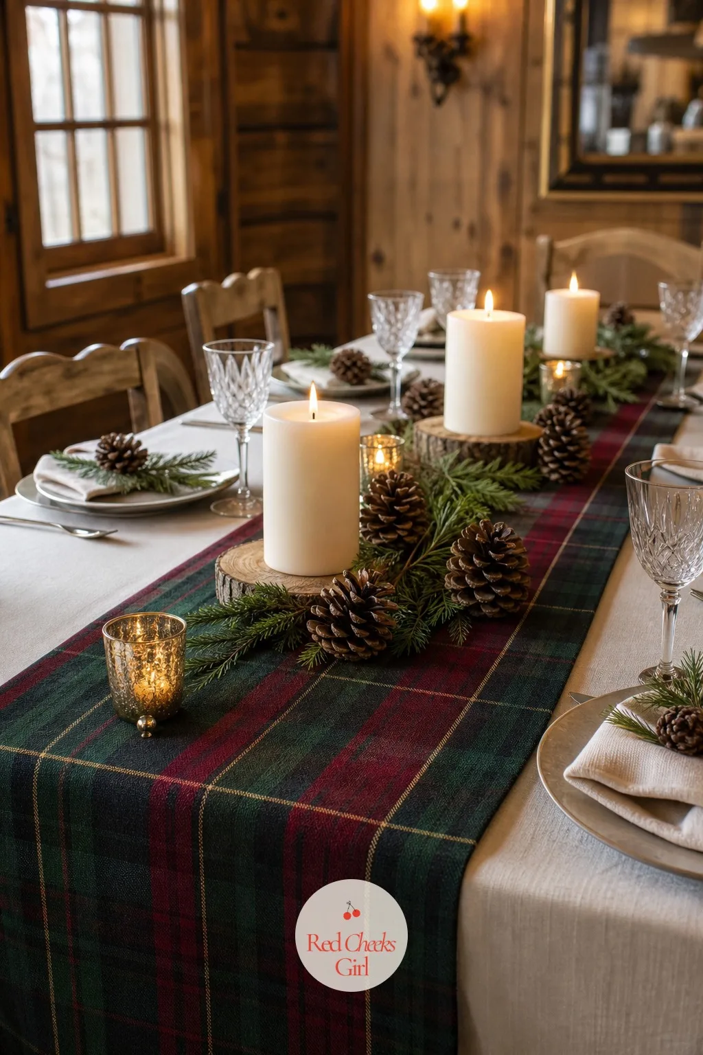 Plaid And Candles For A Winter Rehearsal Dinner — A winter date does not need to borrow spring's flowers to feel festive. Rehearsal dinner decorations