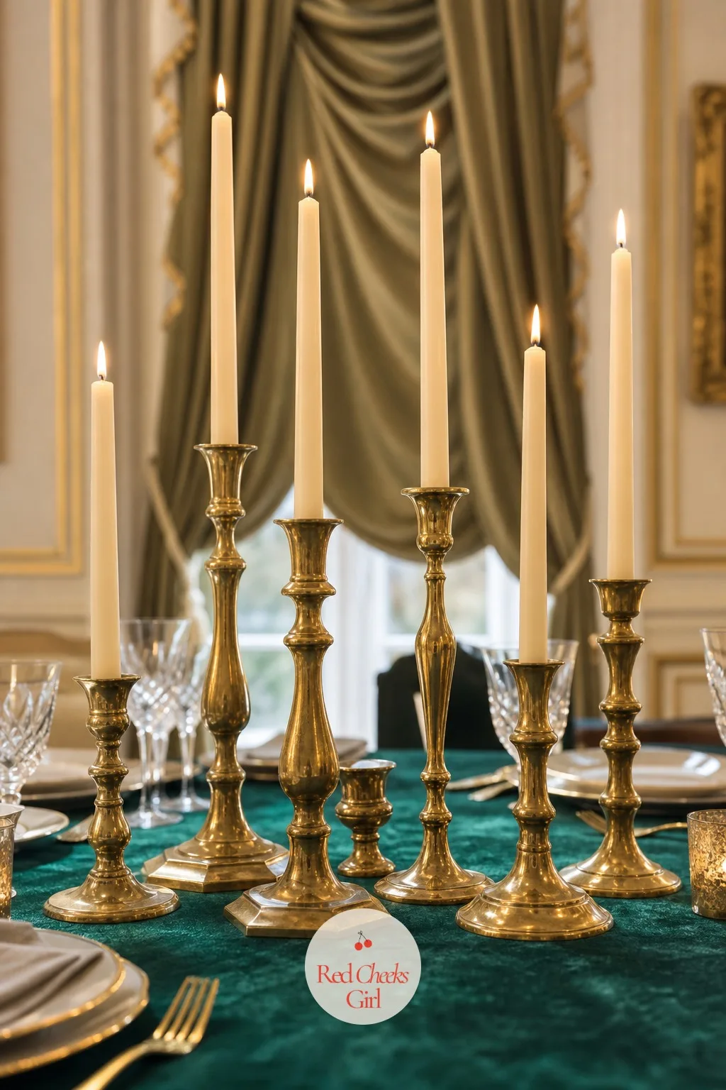 A Row Of Brass Candlesticks At Mismatched Heights — A perfectly matched set of candlesticks can look stiff on a long table, almost like a hotel banquet.