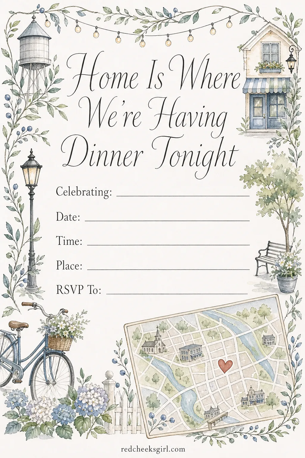 The Hometown Map Invitation printable sheet — Some couples marry five minutes from where they grew up, and this invitation is the one that says so, a small map