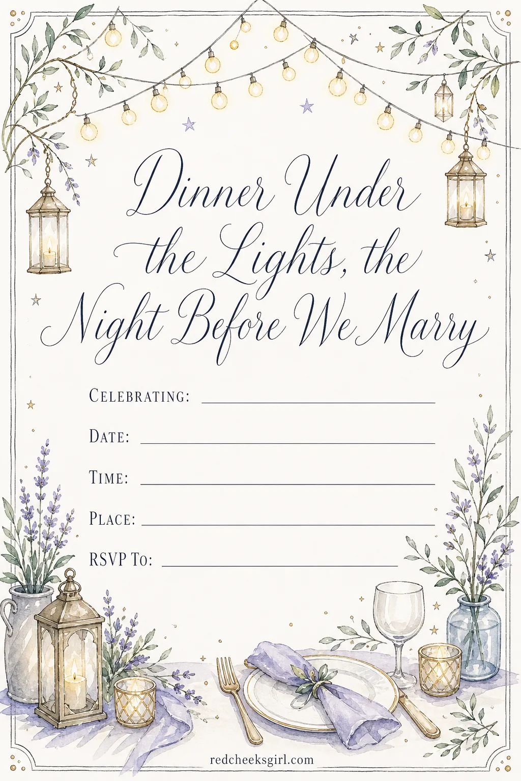 The String Lights Invitation printable sheet — Picture the long table already set, the lights already strung, and this card tells guests exactly what they are