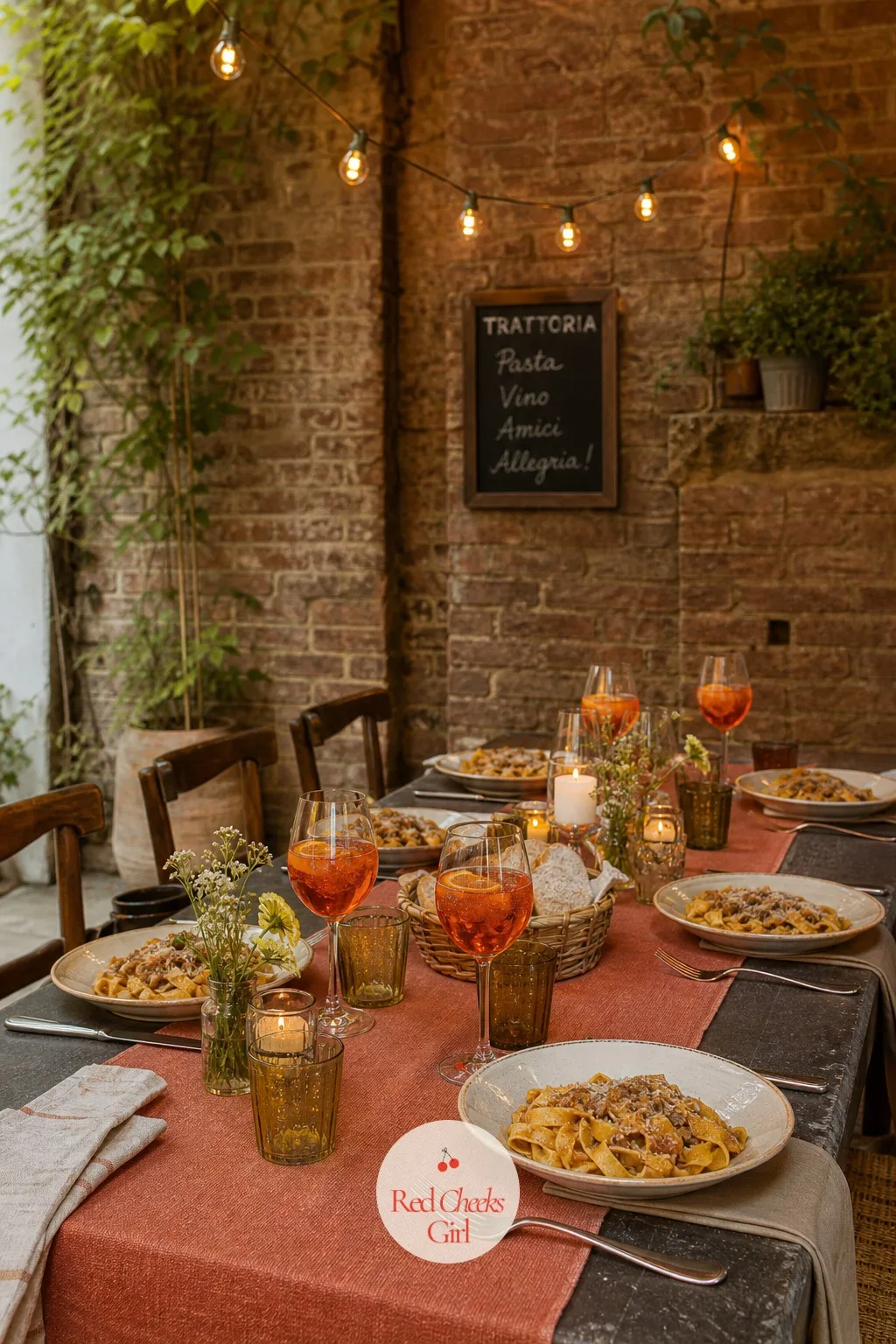 Italian Dinner With Pasta and Spritz-Style Drinks — Big bowls of pasta passed down the table and a tray of orange spritz drinks on arrival turn a private room