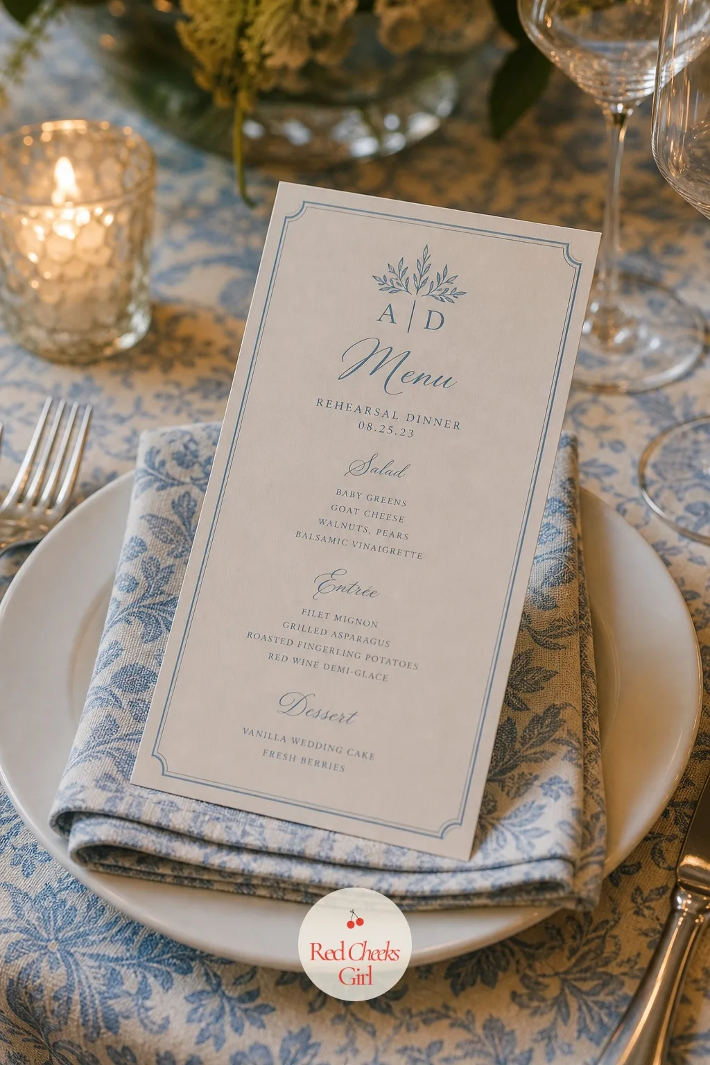 Menu Cards — A small printed card at each place setting, listing the courses in order, gives the table a sense of occasion and answers the "what's coming next"