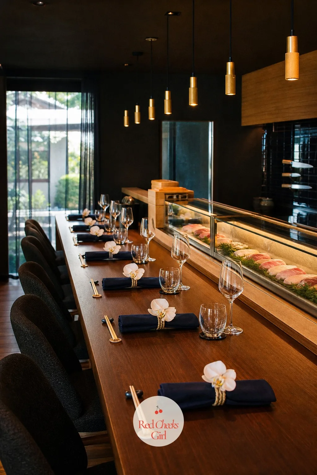 Omakase Counter Dinner at a Japanese Restaurant — A wooden sushi counter with a chef working in full view turns dinner into its own entertainment, course after