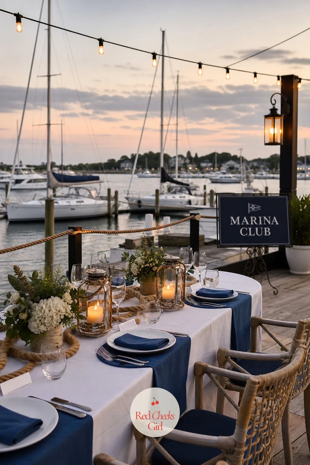 Private Yacht or Marina Club Dinner — A table set on a marina club deck or a chartered boat gives the evening movement and a sense of occasion most restaurants